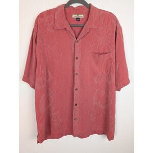 Tommy Bahama Hawaiian Shirt Camp Floral Silk Summer Vacation Red Pink Size L